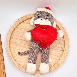 Sock Monkey Plush with Red Heart